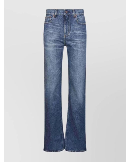 Chloé Blue Denim High-Rise Straight-Leg Slit Jeans