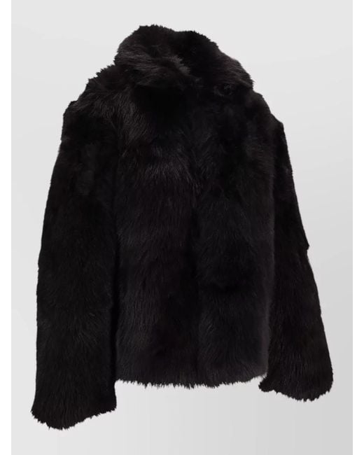 LA ROSE Black Shearling Effect Jacket High Collar Design