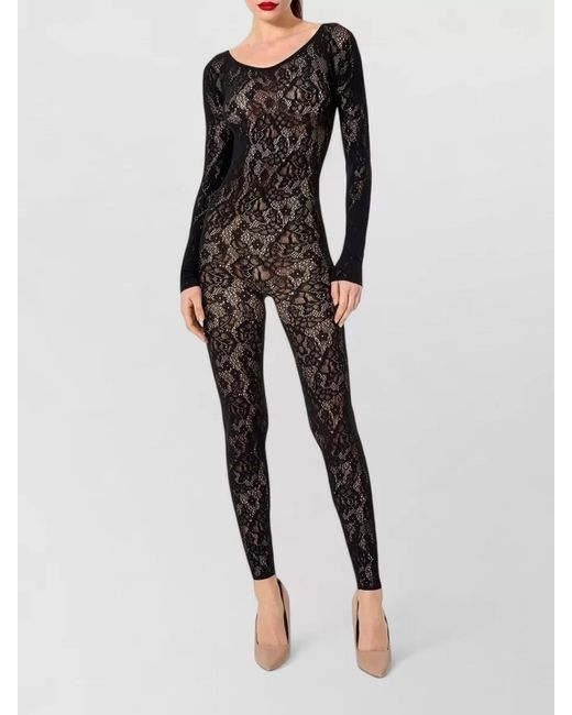 Wolford Multicolor Rose Lace Long Sleeve Sheer Jumpsuit
