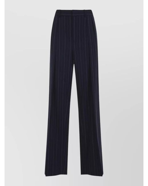Ralph Lauren Blue Wool Pleated Wide-Leg Trousers