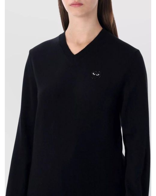 COMME DES GARÇONS PLAY Black Wool V-Neck Crystal-Embellished Sweater