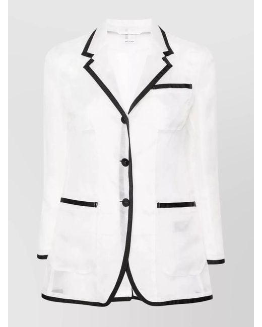 Thom Browne White Silk Semi-Sheer Organza Blazer