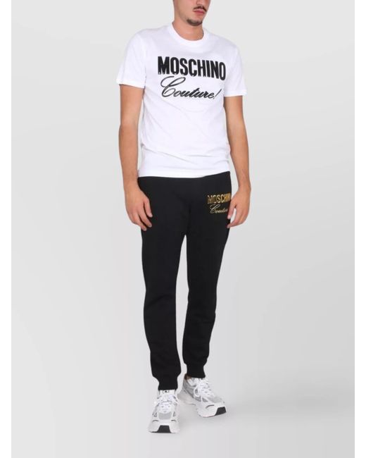 Moschino White Logo Print Cotton Crewneck T-Shirt for men