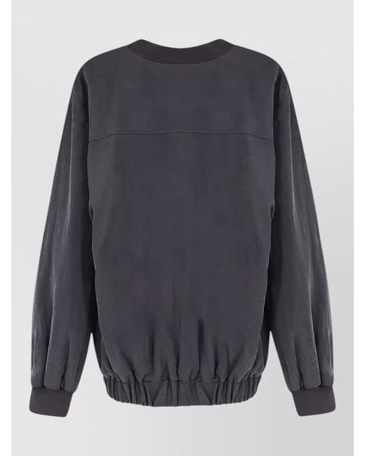 Alysi Blue Lyocell Linen Bomber Jacket Ribbed Trims