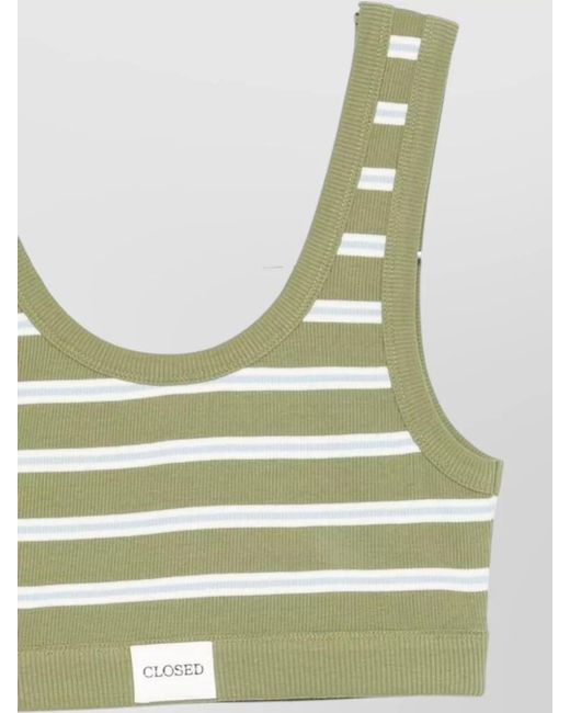 Closed Green Striped Cotton Bralette Top Ribbed Hem