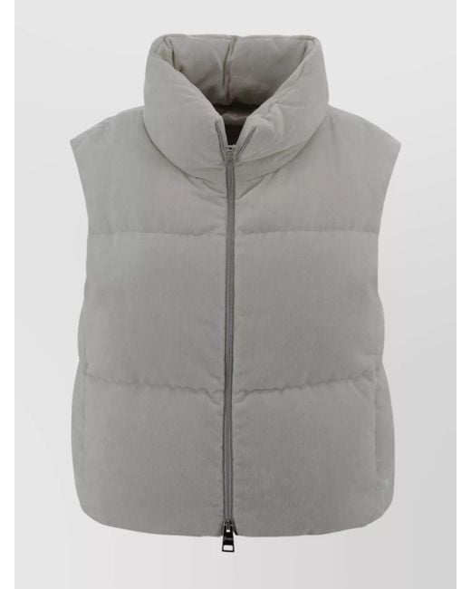 Herno Gray Velvet Quilted Sleeveless Down Waistcoat