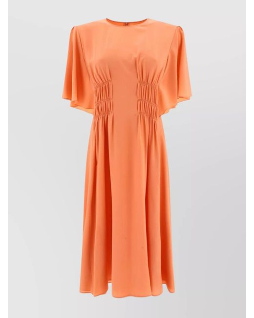 Chloé Orange Silk Draped Midi Dress