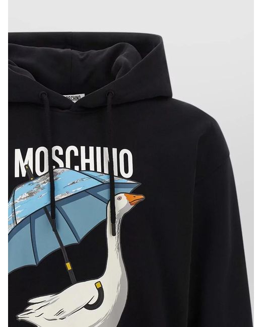 Moschino Blue Goose Graphic Hoodie Ribbed Cuffs Hem Hood for men