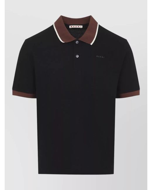 Marni Black Cotton Piqué Polo Shirt Pointed Collar for men