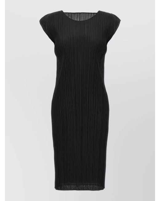 Pleats Please Issey Miyake Black Pleated Knee-Length Dress