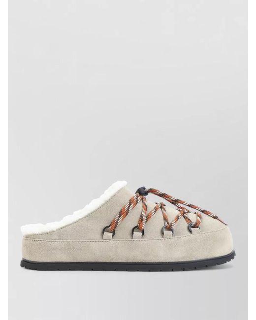 Prada Gray Shearling Lined Mules Rubber Sole Triangle
