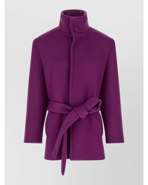 Saint Laurent Purple Wool Belted Single-Breasted Coat