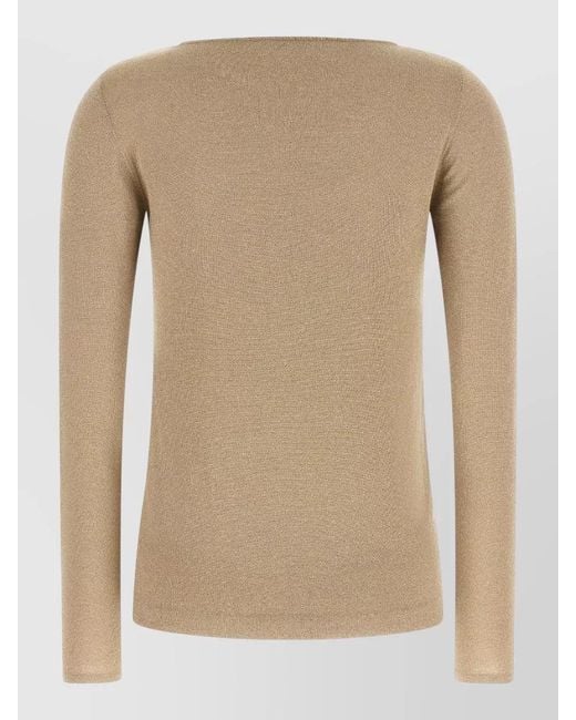 Brunello Cucinelli Natural Sparkling Boat Neck Cashmere Silk Sweater