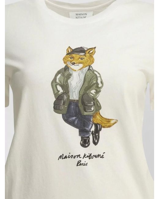 Maison Kitsuné White Weekend Fox Graphic Crew Neck T-Shirt