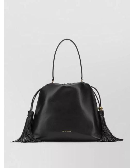 Etro Black Kalispera Medium Bucket Bag Shoulder Strap