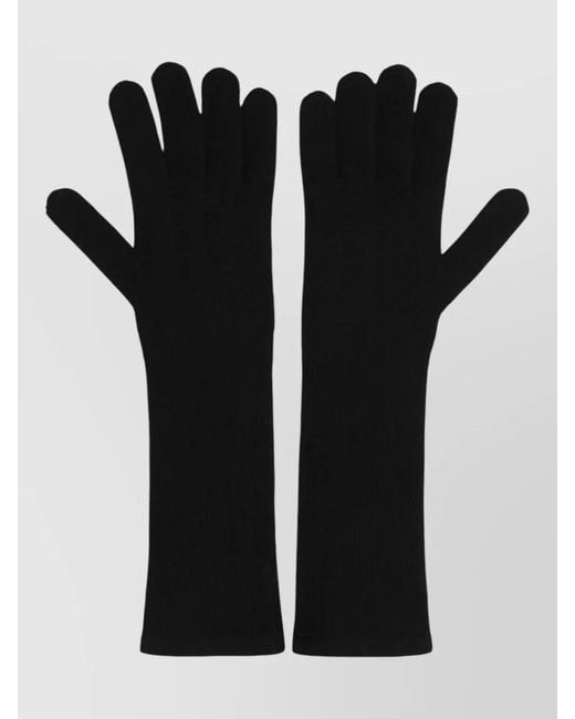 Max Mara Black Long Ribbed Cashmere Gloves Stretchy Design