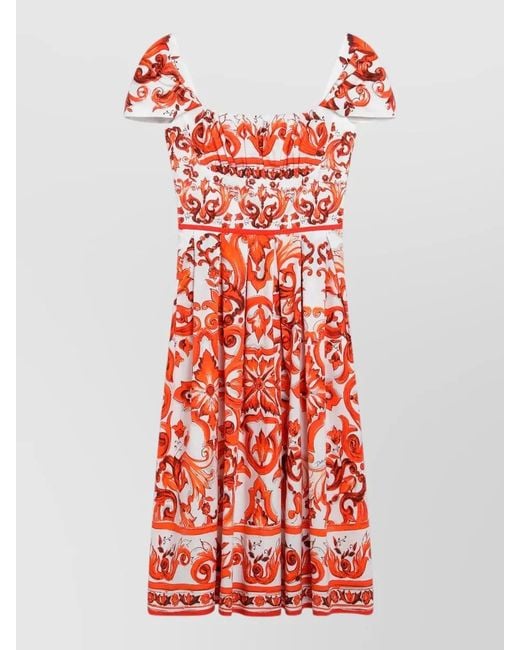 Dolce & Gabbana Red Dress Fitted Waist Midi Pleated Skirt