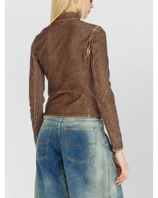 DIESEL Brown Ribbed-Knit Biker Jacket
