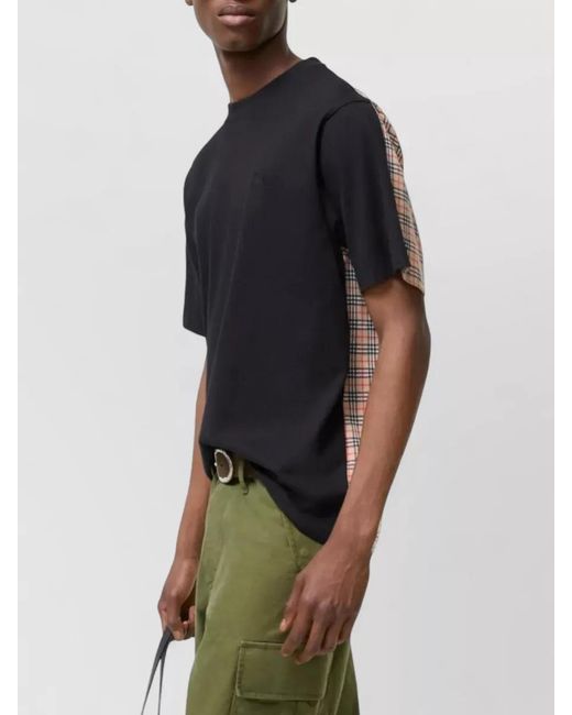 Burberry Black Cotton Two Tone Check Short Sleeve T Shirt for men
