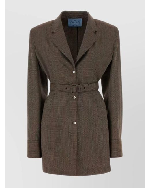 Prada Brown Blazer Wool Pinstripe Pattern
