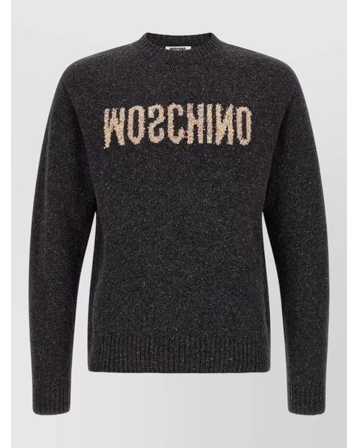 Moschino Black Logo Front Crew Neck Sweater Top for men