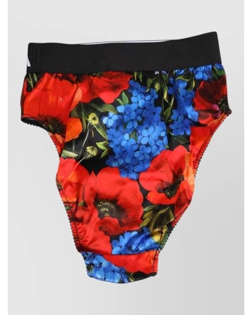 Dolce & Gabbana Red Floral Print High Rise Bikini Briefs