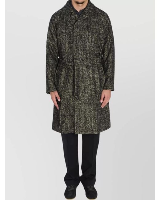 Tagliatore Multicolor Virgin Wool Blend Belted Single Breasted Midi Coat for men