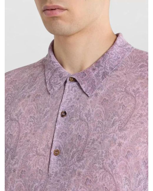 Etro Pink Floral Knit Polo Shirt Short Sleeves for men