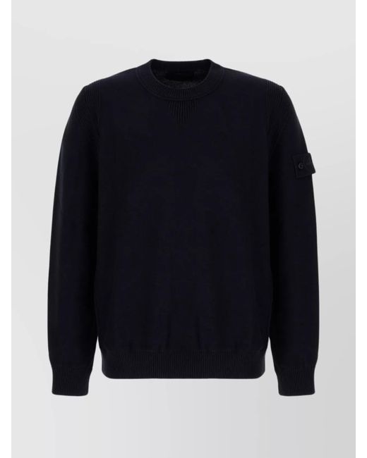 Stone Island Blue Crew Neck Cotton Blend Sweater for men
