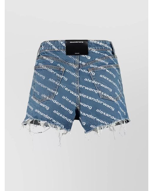 Alexander Wang Blue Denim High-Rise Logo-Print Short Shorts