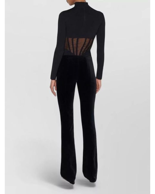 Elisabetta Franchi Blue Ribbed Slim-Fit High-Neck Bodysuit
