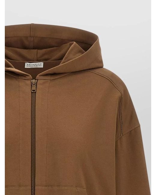 Brunello Cucinelli Brown Shiny Accents Hooded Sweatshirt Hem Band