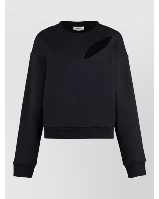 McQueen Blue Cotton Crew Neck Sweatshirt Cutout Detail