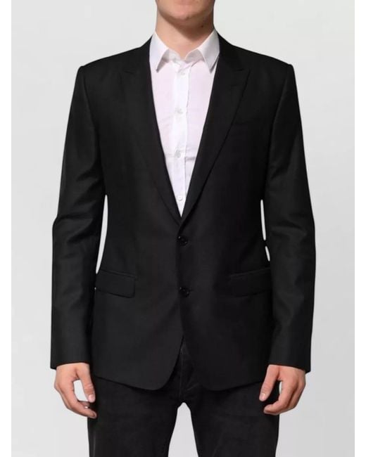 Dolce & Gabbana Black Wool Silk Slim-Fit Single-Breasted Suit Jacket for men