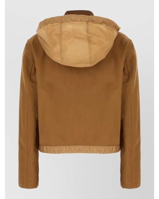 Moncler Brown Cotton Blend Hooded Jacket Contrast Collar