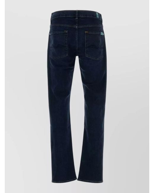 7 For All Mankind Blue Stretch Denim Jeans Straight Fit Five Pocket for men