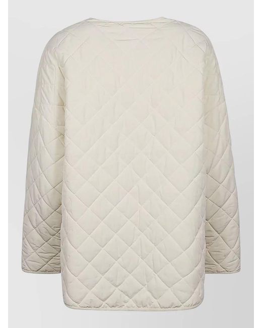 Sandbeige White Nylon Quilted Jacket Mandarin Collar