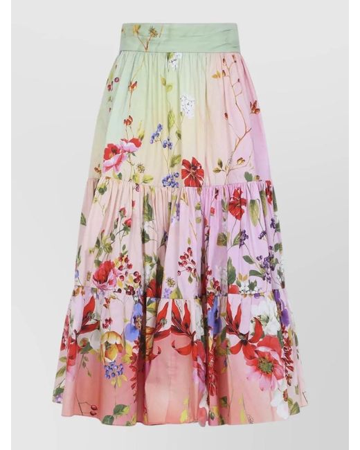 Roberto Cavalli Floral-Print High-Rise Gathered Midi Skirt