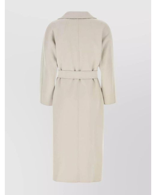 Max Mara Natural Virgin Wool Belted Single Breasted Midi Coat