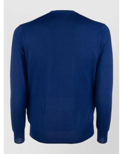 Paolo Pecora Blue Crew Neck Knitwear Long Sleeves Ribbed Trims for men