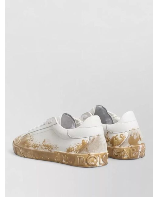 Dolce & Gabbana Natural Leather Paint Effect Low Top Sneakers for men