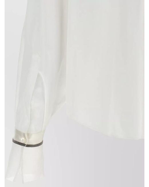 Brunello Cucinelli White Shirt Shiny Cuffs Contrasting Sheer Detail