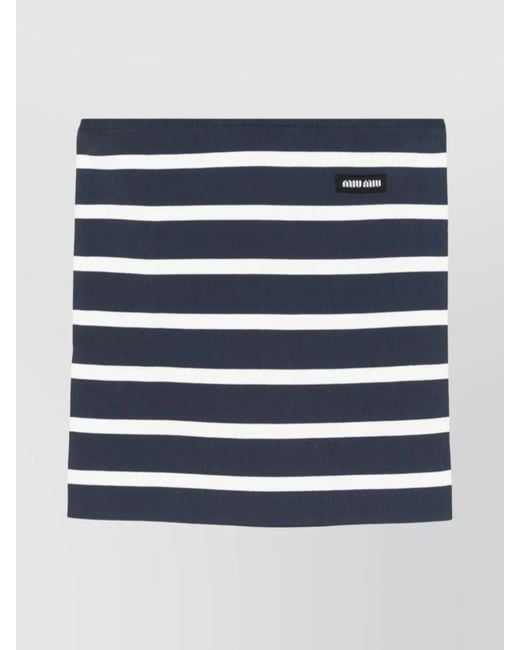 Miu Miu Blue Ribbed Knitwear With Striped Spaghetti Straps