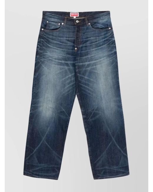 KENZO Blue Wide Fit Jeans Turn-Up Hem for men
