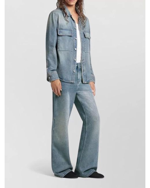 Courreges Blue Classic Button-Up Denim Shirt With Flap Pockets for men