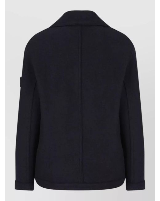 Stone Island Blue Double Breasted Coat Notch Lapels Buttons Pockets for men