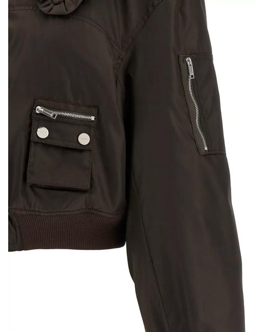 Ganni Black Nylon Duchesse Bomber Jacket Long Sleeves