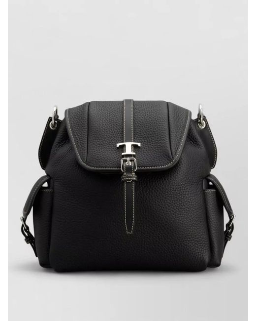 Tod's Black Mini Leather Bucket Backpack Contrast Stitching