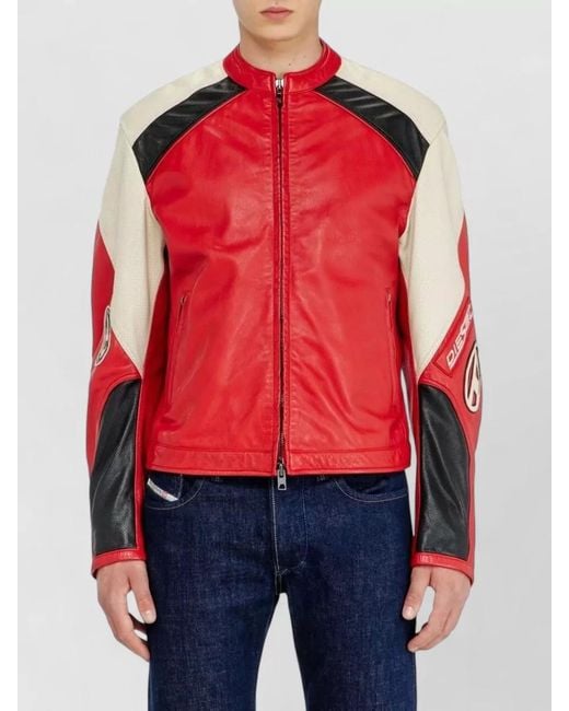 DIESEL Red Leather Coat for men