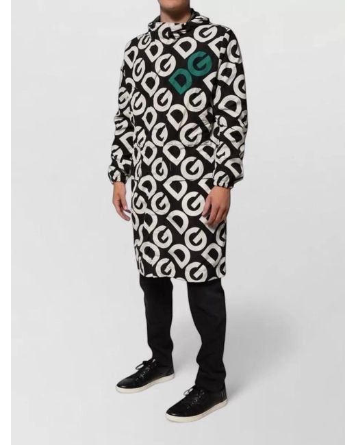Dolce & Gabbana Black Logo-Print Hooded Raincoat for men